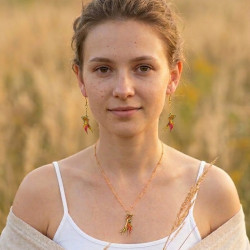 Parure carpe koi collier et boucles d’oreilles faits main en résine rouge et or – collection Bestiaire - Celhenne bijoux