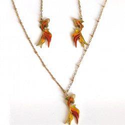 Parure carpe koi collier et boucles d’oreilles faits main en résine rouge et or – collection Bestiaire - Celhenne bijoux