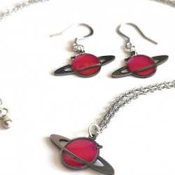 Ensemble boucle d'oreilles, collier Saturne - Pièce unique