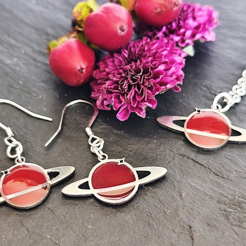 Ensemble boucle d'oreilles, collier Saturne - Pièce unique