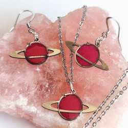 Ensemble boucle d'oreilles, collier Saturne - Pièce unique