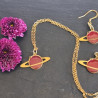 Ensemble collier, boucles d'oreilles mini Saturne - Pièce unique