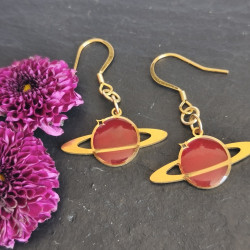 Ensemble collier, boucles d'oreilles mini Saturne - Pièce unique