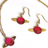 Ensemble collier, boucles d'oreilles mini Saturne - Pièce unique